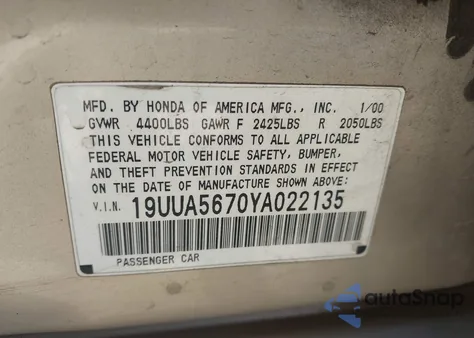 2000 Acura Tl 3.2 from USA, damaged, VIN 19UUA5670YA022135